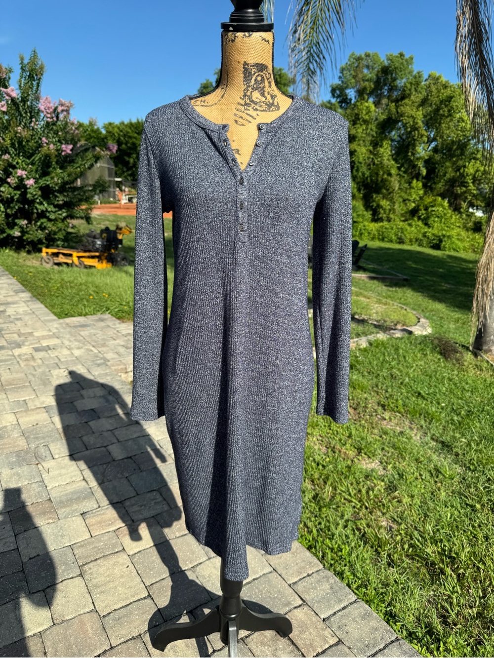Gap Maternity Blue Ribbed Henley Sweater Midi Dress Medium